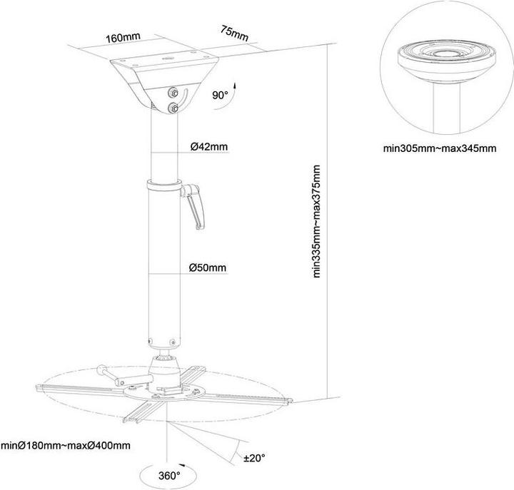 Image du produit Multibrackets M Projector Mount HD 305-345mm (Plafond)