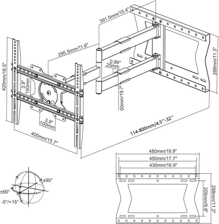 Actual product image Nanook TV bracket with extra long arm tot 80 cm - Draaien - 32-75 inch - Max. 60 kg - VESA 100x100 t/m (Wall, 60 kg, 32" - 75")