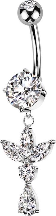 Image du produit Star Piercing Banane silber mit zwei Kugeln Kristall silber Anhänger drei Ovale ein runder und ein Tropfen Kristal (Laiton, Acier chirurgical 316L)