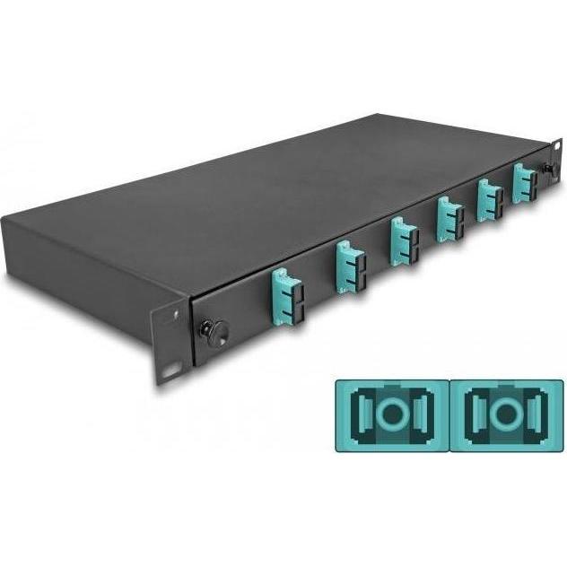 Delock 19? LWL Spleissbox 6 x SC Duplex OM3 1HE spleissfertig komplett bestückt, Server Zubehör, Schwarz