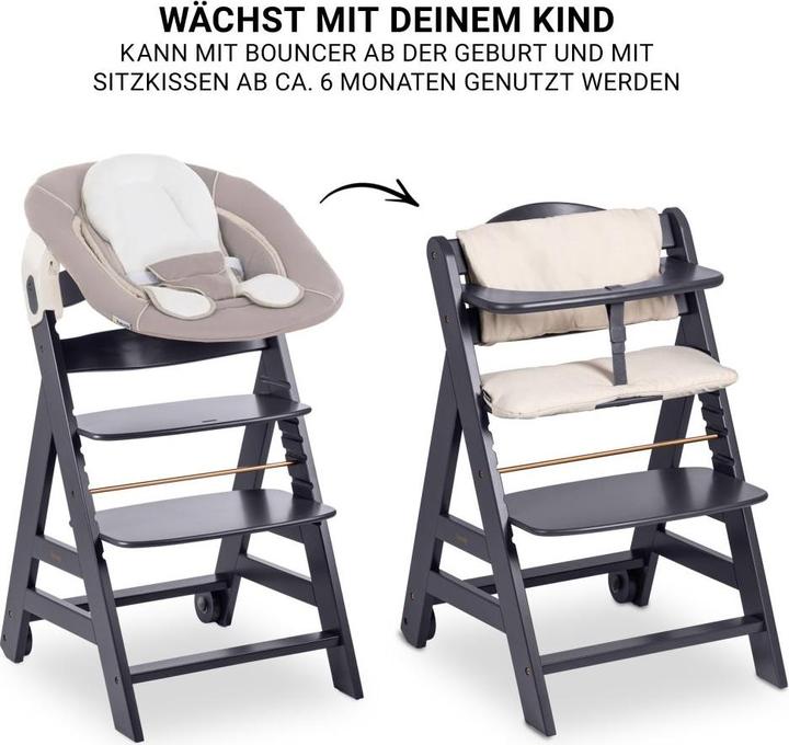 Produktbild Hauck Hochstühle Beta Plus Dark Grey 5-tlg. Newborn Set - Hochstuhl (Hochstuhl, Treppenhochstuhl)