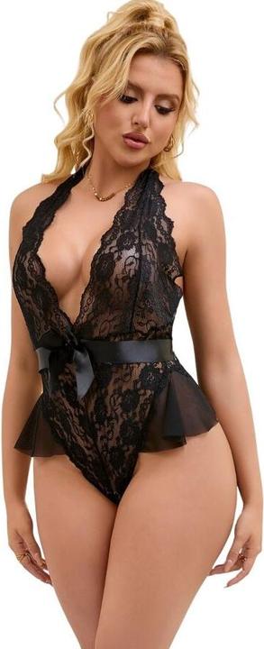 Actual product image Queen Lingerie Deep V Skirtless Lace Teddy S/M (M, S)