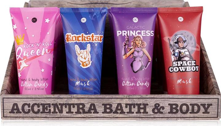 Produktbild Accentra Hand- & Bodylotion in Tube, 100ml, 4 Designs/2 Düfte sortiert: Rock'n'Roll Queen + Galactic Princess (Körperlotion, 100 ml)