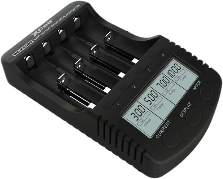 Actual product image XCell Quick Charger BC-X4000 Digital LCD (1 pcs., 14500, 16340, 17500, 18490, 18650, 26500, 26650, Sub-C, AA, AAA, RCR123A, Battery + charger)