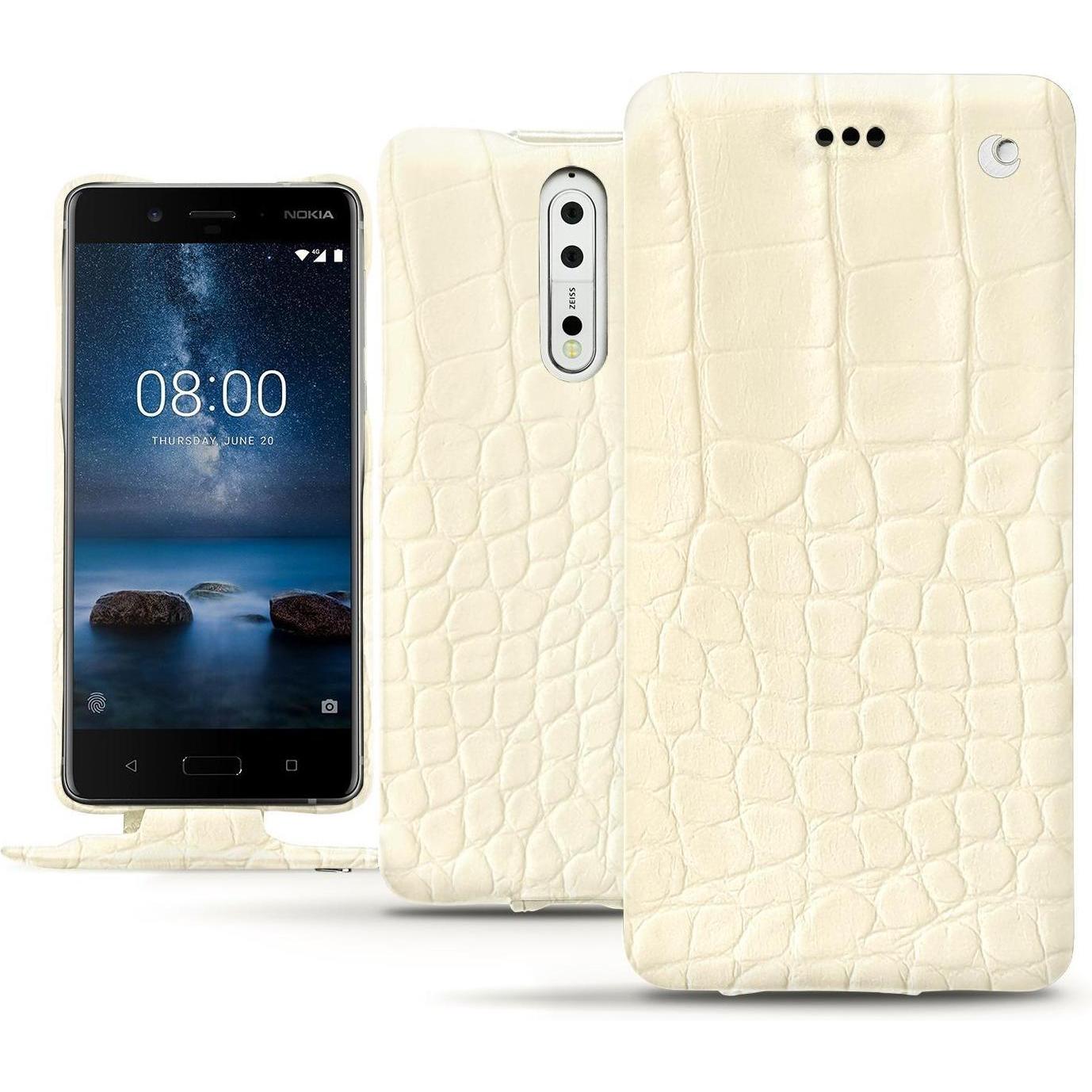 Noreve Lederschutzhülle vertikal (Nokia 8), Smartphone Hülle, Weiss