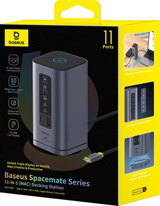 Actual product image Baseus Spacemate Series 11-in-1 (MAC) Docking Station, Grau (USB-C, 11 ports)