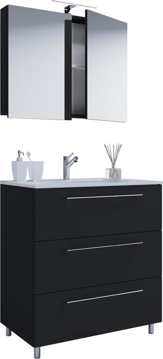 VCM 3.-tlg. Stand Waschplatz Waschtisch Badinos 3 Schubladen Spiegelschrank