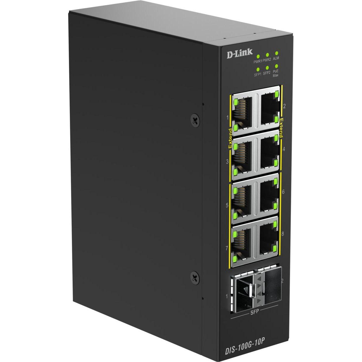 D-Link DLINK DIS-100G-10P Industrial PoE+ Unmanaged Switc (10 porte), Switch di rete, Nero