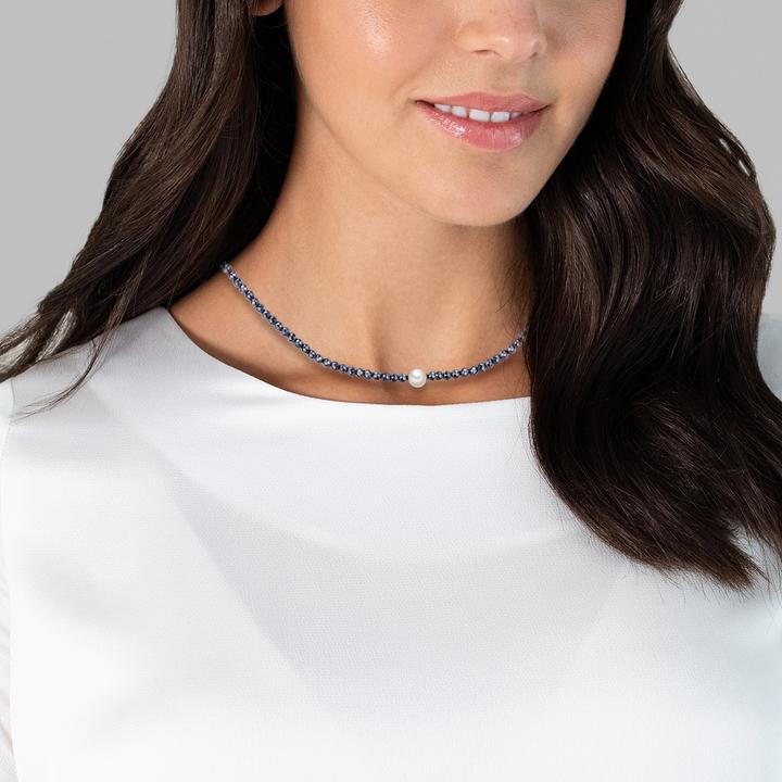 Immagine prodotto Valero Pearls Catena da donna in argento sterling con ematite e perle d'acqua dolce in argento 40,0 cm di base + (Argento 100%, 40 - 45 cm)