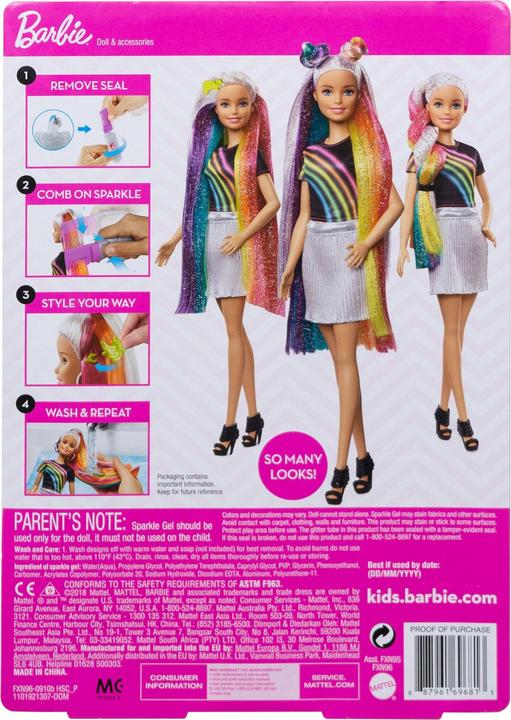 Image du produit Barbie Chevelure Arc-en-Ciel Paillettes - Poupée Mannequin - 5 ans et +