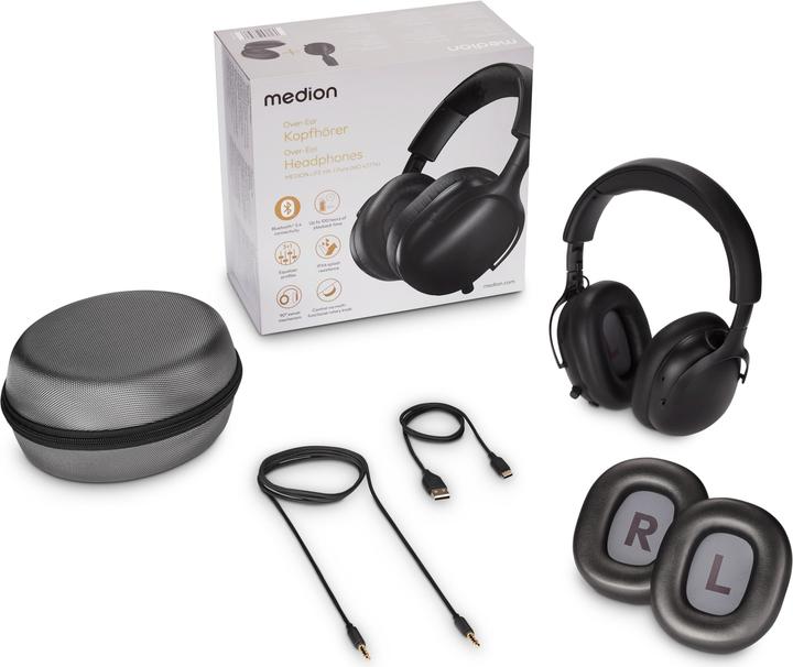 Actual product image Medion LIFE HX1-Pure Over Ear-Kopfhörer schwarz (100 h, Cable, Wireless)