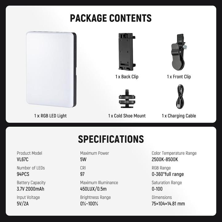 Productafbeelding Neewer Selfie lamp VL67C (Videolicht)