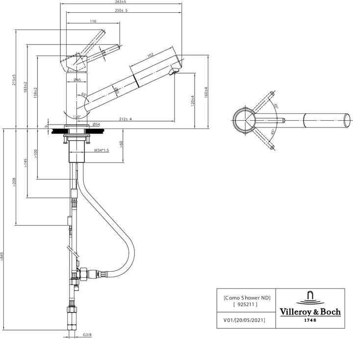 Produktbild Villeroy & Boch Como Shower Niederdruck Küchenarmatur, aus Edelstahl