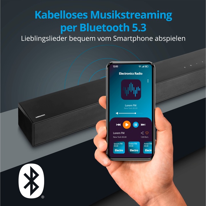 Produktbild Medion LIFE® S61022 Dolby Atmos® Soundbar, multidimensionaler Sound für die Heimkino-Atmosphäre, Bluetooth® (120 W, 2.1 Kanal)