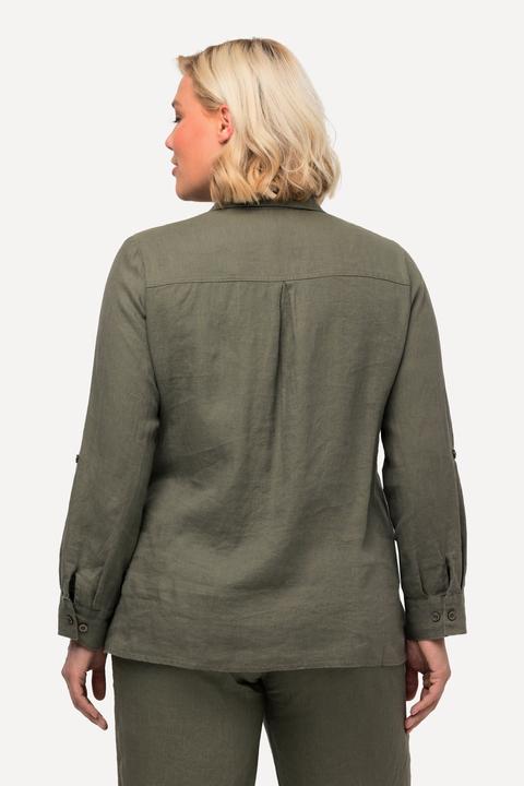 Produktbild Ulla Popken Bluse, Leinen, offener Kragen, Langarm (56)
