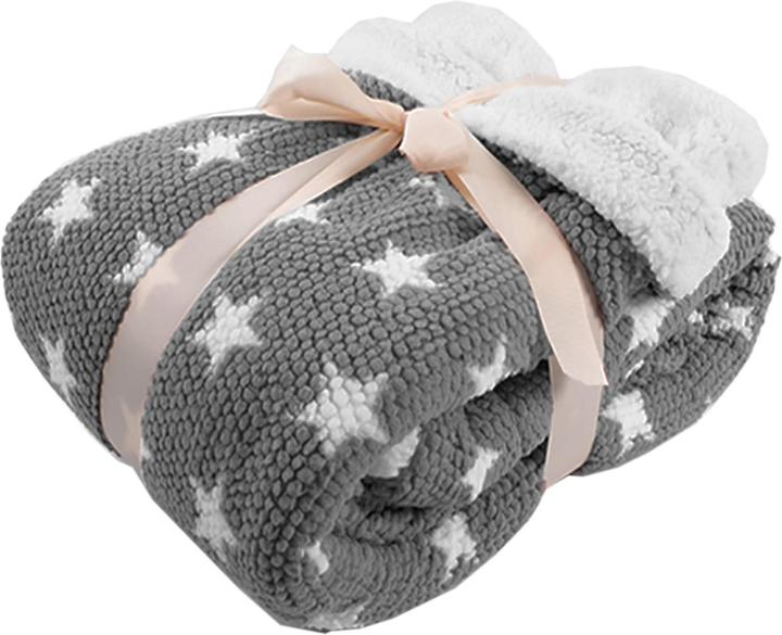 Produktbild Inda-Exclusiv Sherpadecke Sofadecke Kuscheldecke Wolldecke 150x200cm Sterne (200 x 150 cm)