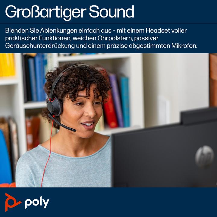 Produktbild Poly Blackwire 5220 USB-C Stereo-Headset + 3.5-mm-Stecker + USB-C/A-Adapter (Kabelgebunden, USB-A, Cisco, Microsoft Teams, Skype, Zoom)