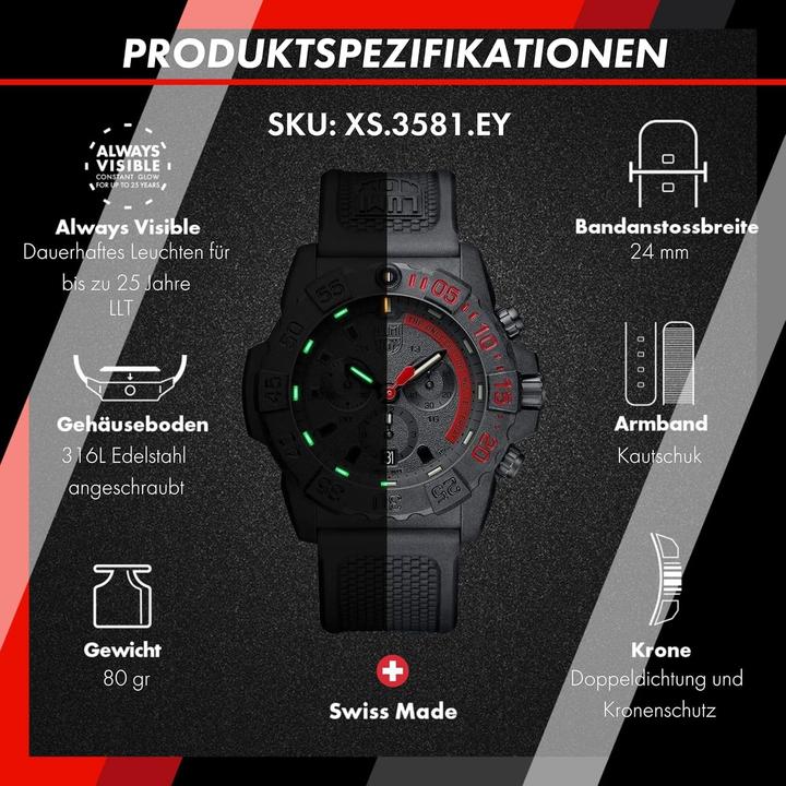 Actual product image Luminox Navy Seal Chronograph 3580 Series (Analogue wristwatch, Chronograph, Diving watch, Swiss made, 45 mm)