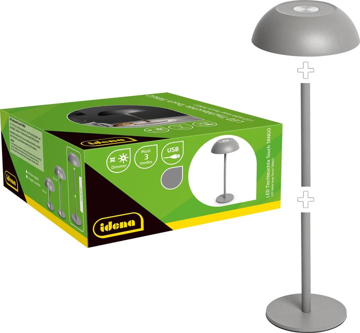 Actual product image Idena LED Tischleuchte Touch Tango Metall grau 15x33cm Akku USB dimmbar 3 Modi Innen