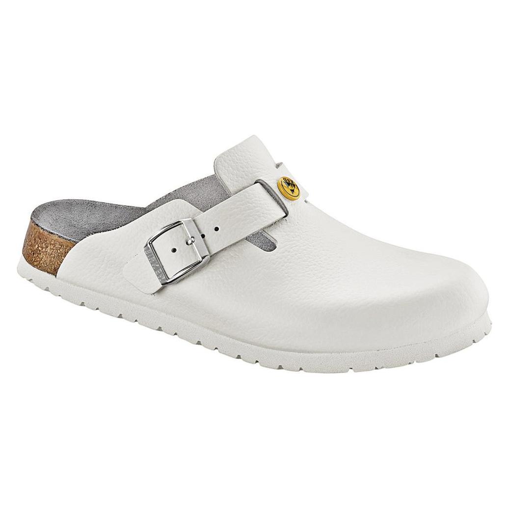 Birkenstock, Unisex, Sandalen, Boston Esd Naturleder Schmal, Weiss, (38)