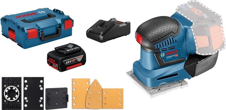 Produktbild Bosch Hausgeräte Akku-Schwingschleifer GSS 18V-10 / 1x 4,0 Ah Akku + Ladegerät inkl. Zubehör-Set in L (Schwingschleifer)