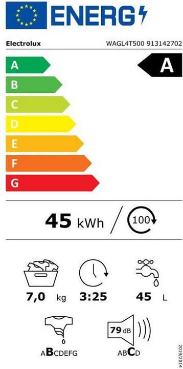 Label énergétique Electrolux WAGL4T500 (7 kg, Vers le haut)