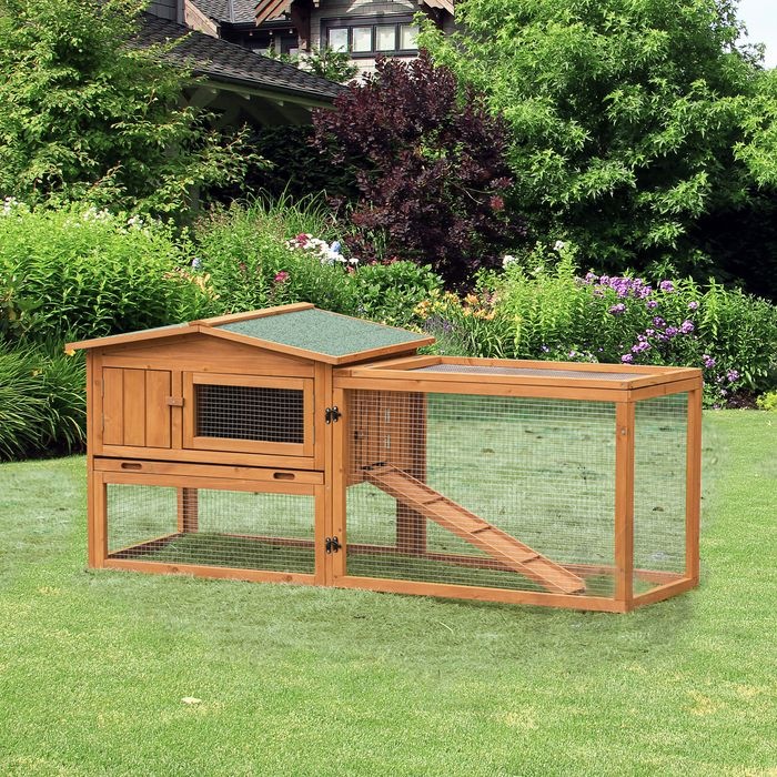 Produktbild Swisshandel24 Kleintierstall Tannenholz Kleintierhaus mit Asphaltdach Kleintierkäfig mit Bodenwanne und Rampe Gehe