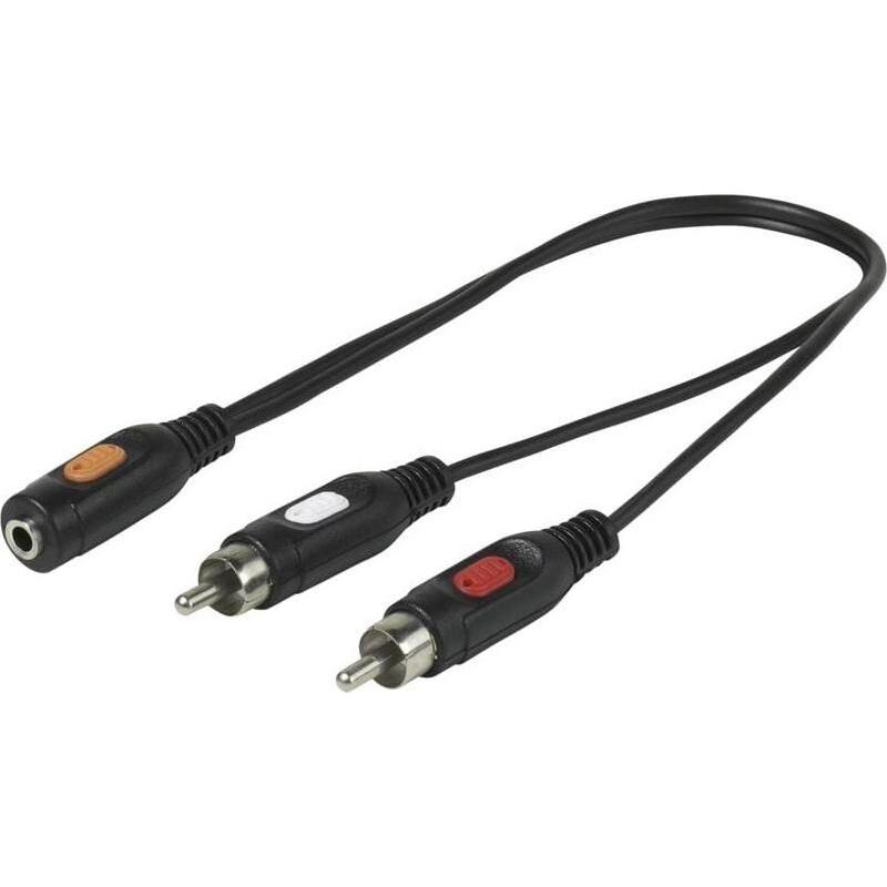 Vivanco Audioadapter, 2x Cinchstecker - 1x 3,5mm Klinkenbuchse 0,2m, Adattatore audio, Nero
