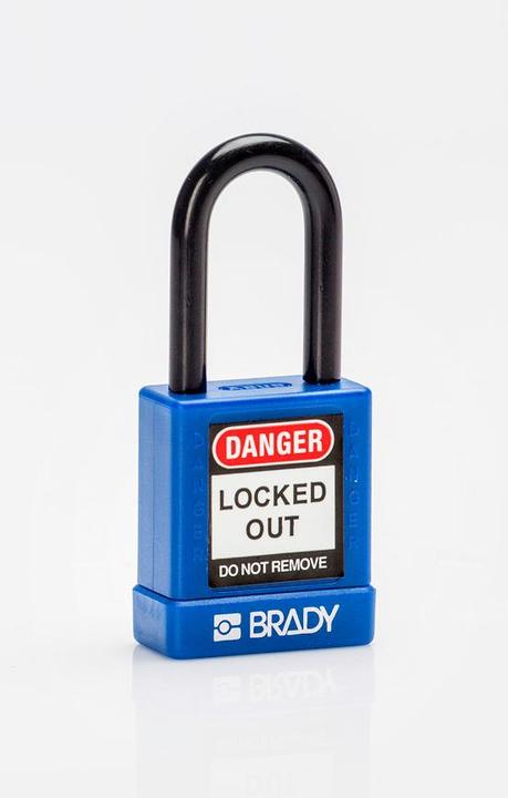 Productafbeelding Brady Hoog veiligheidsslot, Aluminium slot met Nylon bescherming, Met stalen beugel, Blauw, 38 mm