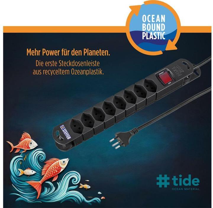 Produktbild Steffen Steckdosenleiste TIDE 8xT13 3m mit Schalter und Haftmagnete ws (8 x, Typ 13, 3 m)