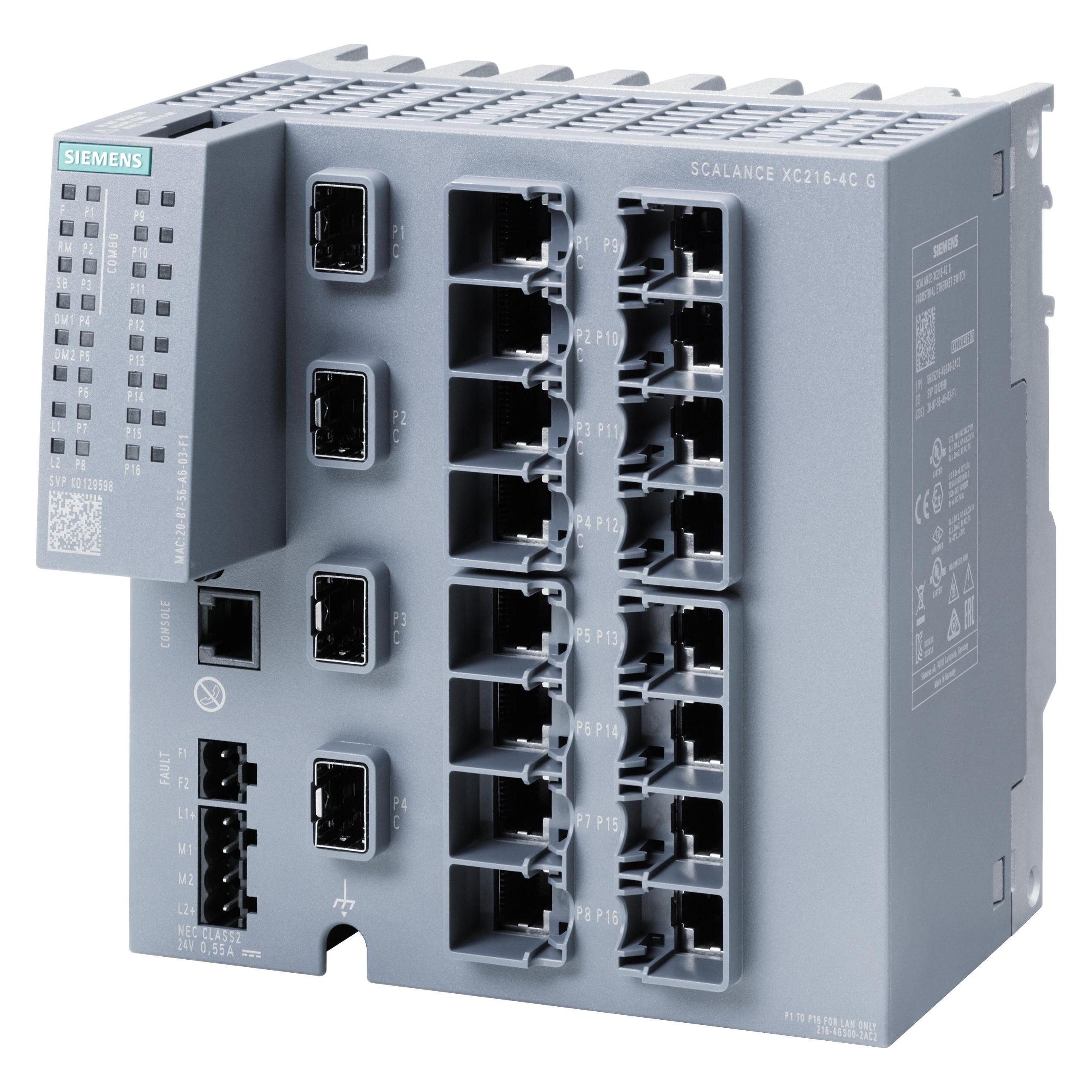 Siemens Industrial Ethernet Switch, RJ45-Anschlüsse 16, Glasfaseranschlüsse 4SFP, 1Gbps, Layer 2 Managed (16 Ports), Netzwerk Switch, Grau
