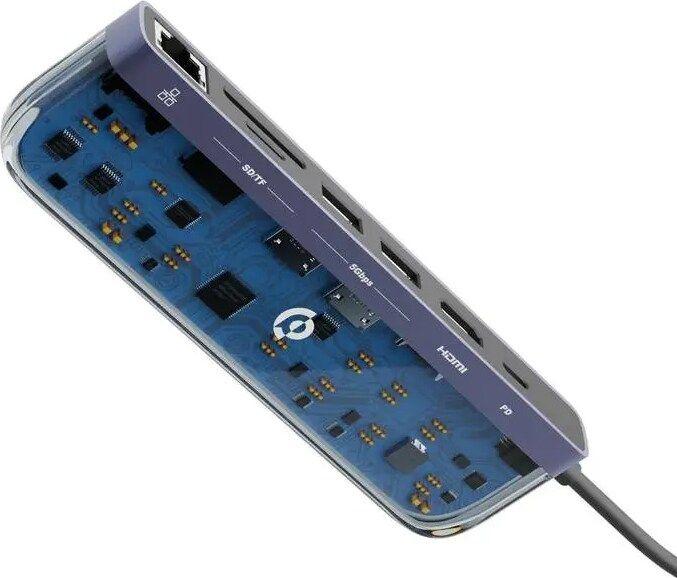 Powerology Crystalline Series 7 in 1 USB-C Multi Hub PD 100W (USB-C, 7 Ports)