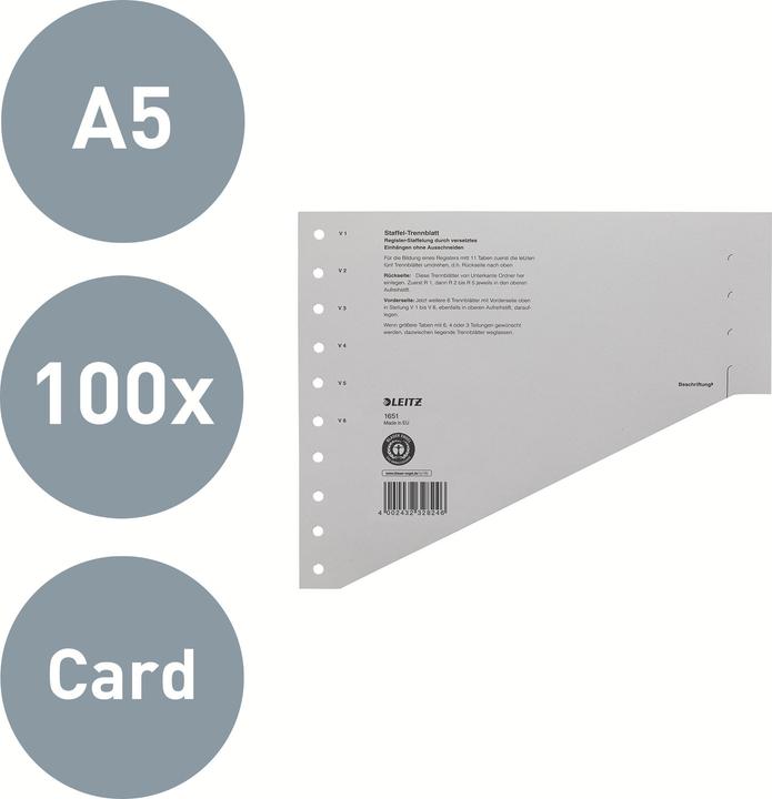 Actual product image Leitz Graduated dividers, DIN A4 extra wide, grey kraft cardboard 200 gsm, staggered arrangement