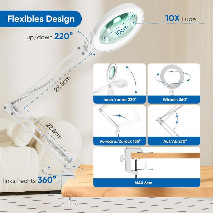 Produktbild Mandland Beleuchtete Schreibtischlupe mit Klemme und Dimmbarkeit