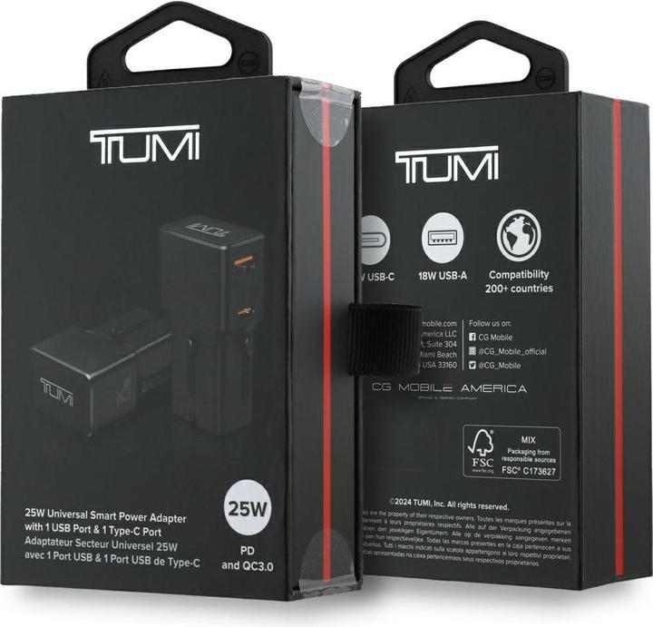 Actual product image Tumi Power Charger Travel Adapter 25W USB-C / USB-A black