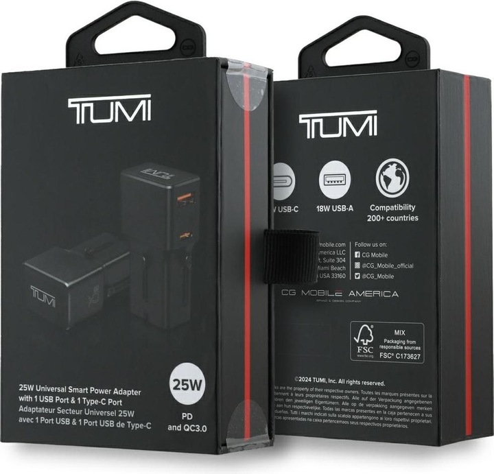 Actual product image Tumi Power Charger Travel Adapter 25W USB-C / USB-A black