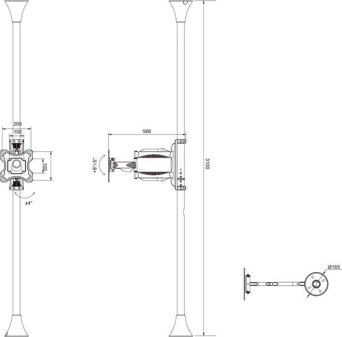 Image du produit Multibrackets Support sol-plafond 1x, 17"-46", VESA 100x100