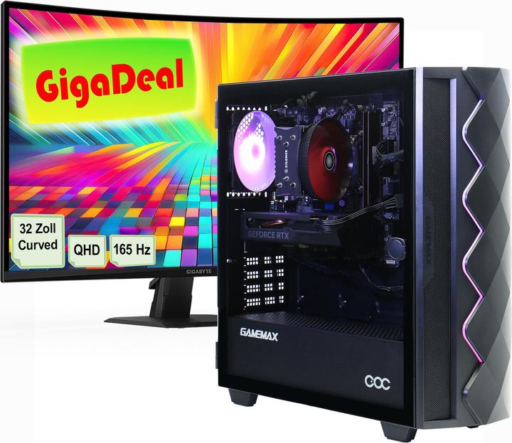 Produktbild GameMax GigaDeal Diamond BK SET2565 + Gigabyte GS32QC LED-Monitor Curved, 80 cm (32") (1000 GB, 32 GB, AMD Ryzen 5 5500, GeForce RTX 4060)