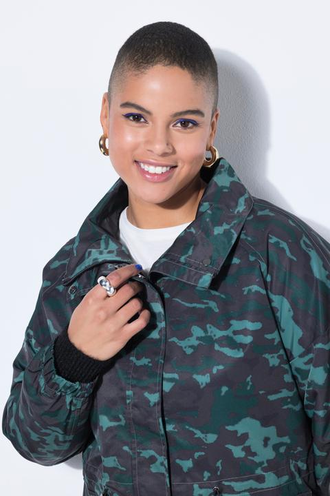 Actual product image Studio Untold Coat, straight shape, camouflage, drawstring waist