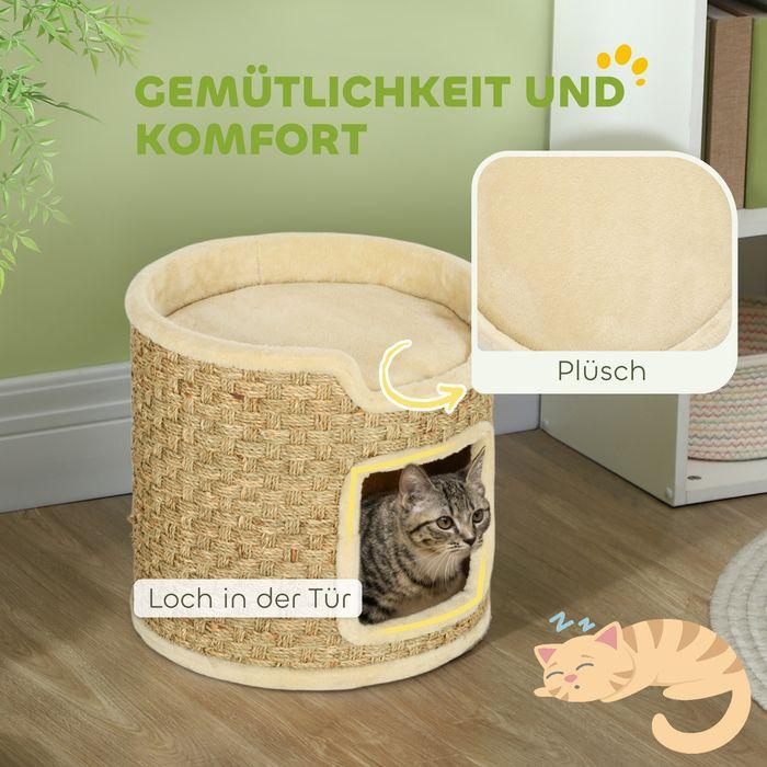 Produktbild Swisshandel24 Kratztonne, 37 cm Hoch Katzentonne mit Tür Kratzbaum mit 2 Ebene Katze bis 5 kg (37 cm, Khaki+Beige)