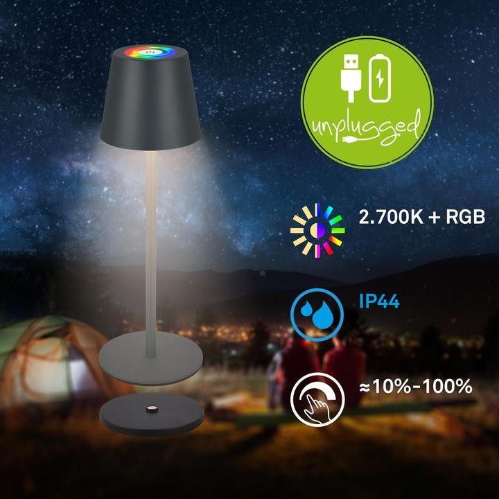 Actual product image Briloner Accu LED table lamp with charging dock, RGB, stepless dimmable (300 lm)