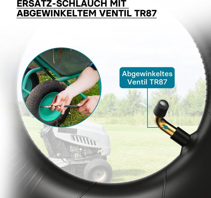 Actual product image Wiltec Inner tube for lawn mower tyre 18x8.50-8 with curved valve stem garden tractor (Lawn mower, Garden machinery spare parts)