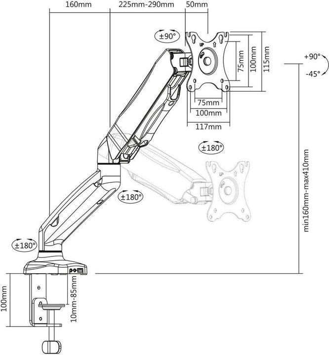 Produktbild ACT Monitor desk mount, 1 screen up to 32", gas spring (Tisch, 32")