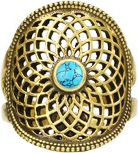 Actual product image Star Piercing Ring vergoldet Blume des Lebens mit Türkis Stein (57)