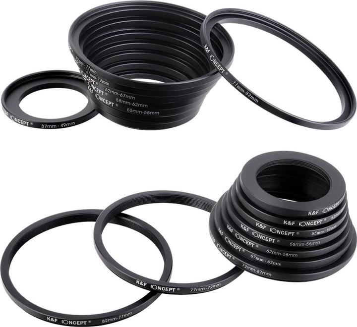 Produktbild K&F Concept 18pcs Filter Ring Adapter Set, Camera Lens Filter Metal Stepping Rings Kit (9pcs Step + 9pcs Step Do (Objektivfilter Adapter)