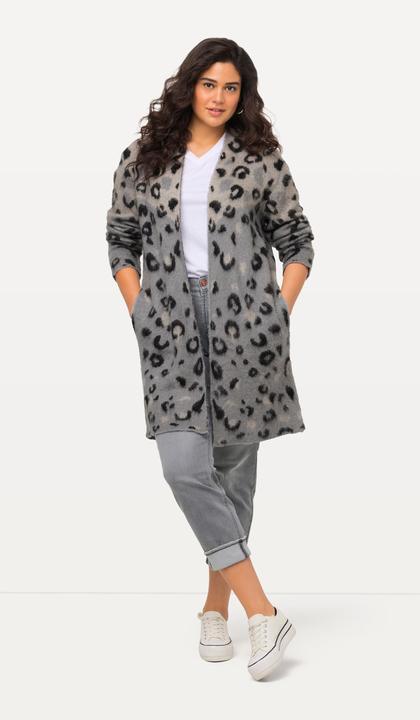 Actual product image Ulla Popken Longline Open Shape Long Sleeve Leopard Print Cardigan (50, 52)