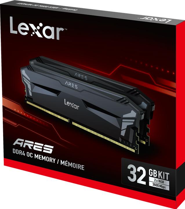 Actual product image Lexar Ares DDR4 CL18 Black UDIMM KIT (2 x 16GB, 3600 MHz, DDR4-RAM, U-DIMM)