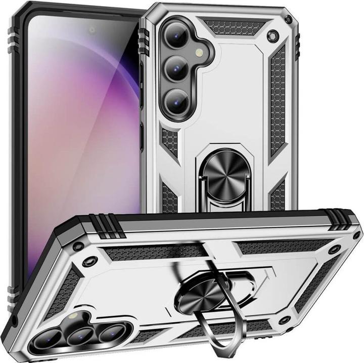 Actual product image Cover-Discount Galaxy S23 FE - Armor Case with kickstand silver (Samsung Galaxy S23 FE)