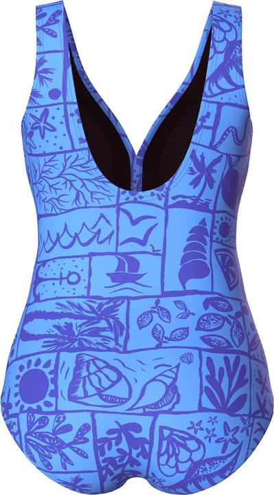 Image du produit Ulla Popken Maillot de bain avec bonnets souples, motif coquillages et décolleté en V, matières recyclées (44)