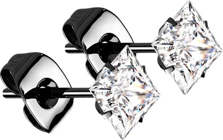 Produktbild Star Piercing Ohrstecker schwarz quadratischem Kristall silber (ohne Messing, Titan)